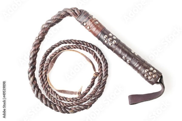 Obraz brown leather whip isolated on white background