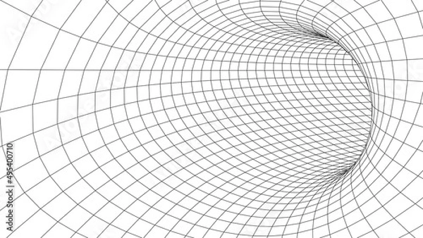 Obraz Tunnel or wormhole. 3d futuristic perspective mesh background texture. Vector illustration.