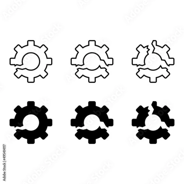 Obraz Broken gears icon set. Broken cog