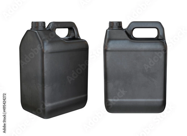 Fototapeta A set of black plastic cans on a white background, 3d render