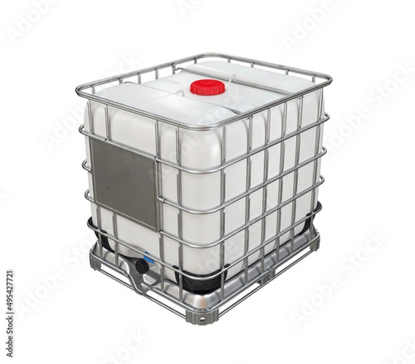 Fototapeta IBC container for liquids of white color on a white background, 3d render