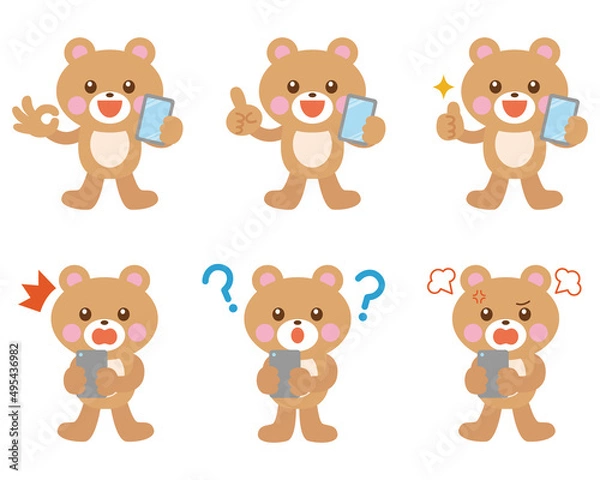 Fototapeta くま　熊　スマホ　イラストセット