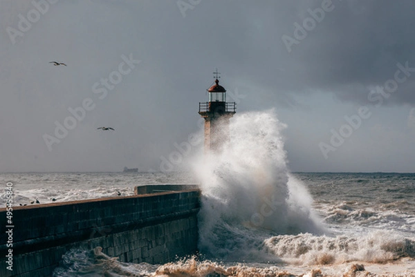 Fototapeta felgueiras lighthouse in porto with ocean waves