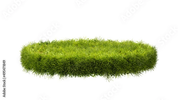 Fototapeta Grass podium, isolated on a white background. Grass circle, 3d rendering