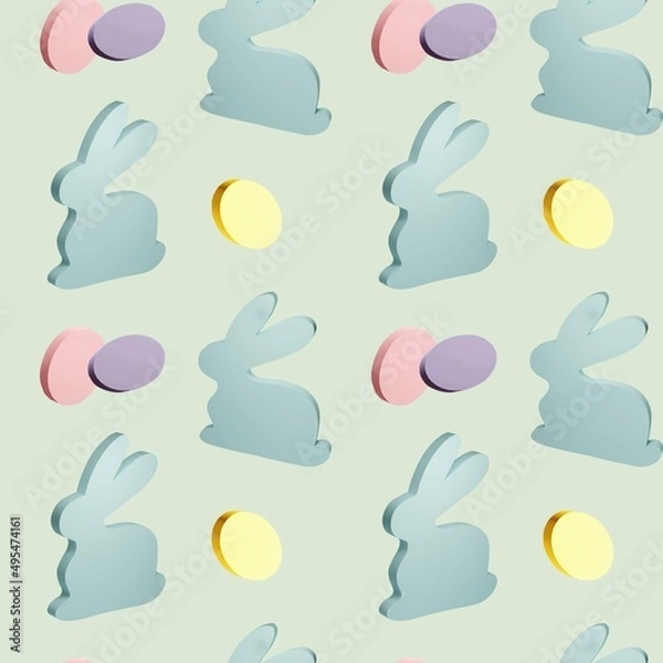 Obraz Seamless pattern with 3d illustration Easter symbol rabbit and eggs