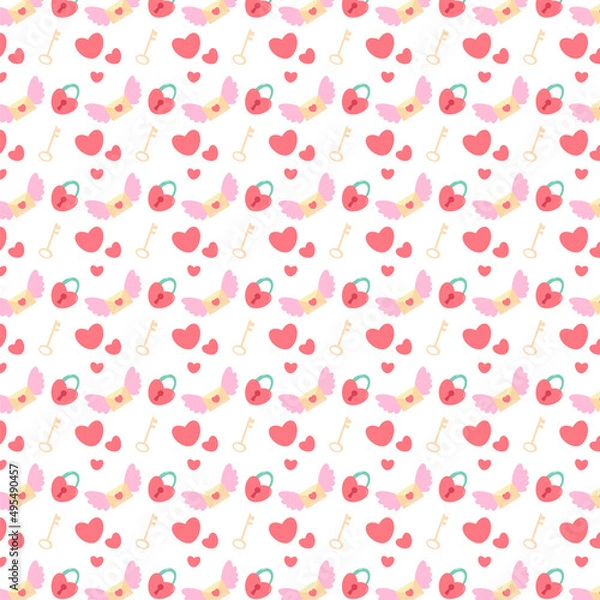 Obraz Happy Valentine's Day Illustration Seamless Pattern on a White Background