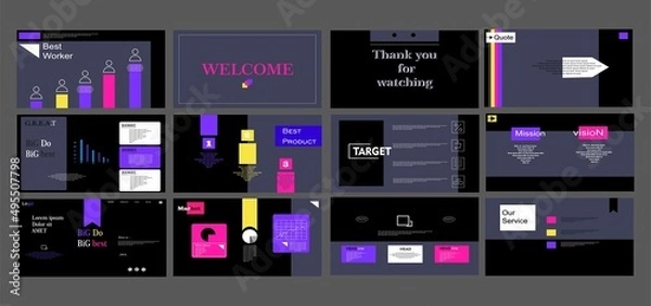 Fototapeta Powerpoint template. Power point, template, web. UI, UX. Interface, landing page, homepage, website uses. 