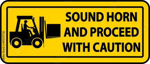 Obraz Sound Horn Proceed With Caution Label Sign On White Background
