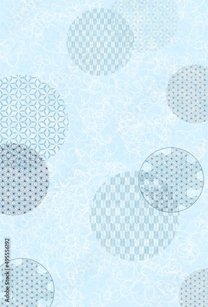 Fototapeta 和紙　青　和柄　背景