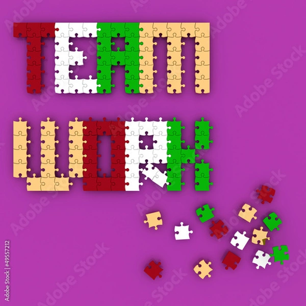 Fototapeta Word consisting of elements of puzzle. 3D image