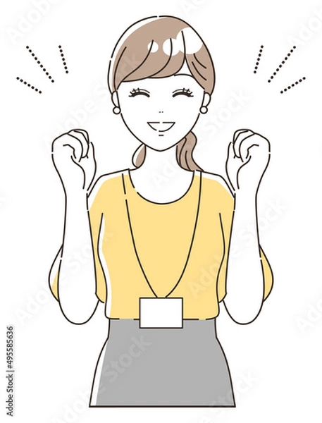 Obraz ガッツポーズをして応援する女性スタッフ（上半身）