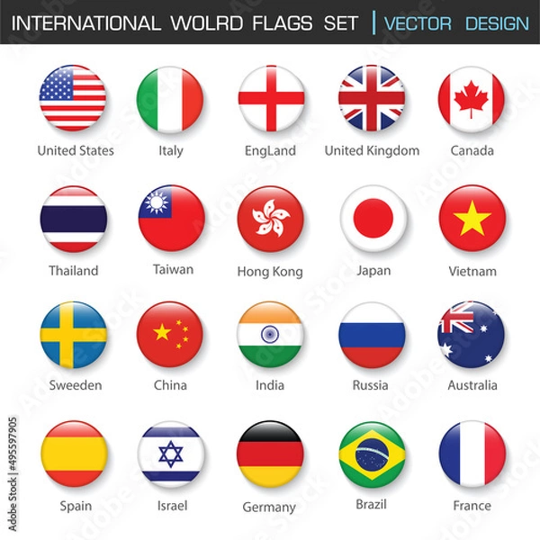 Fototapeta International World Flag icon set in Circle , vector Design Elemant illustration