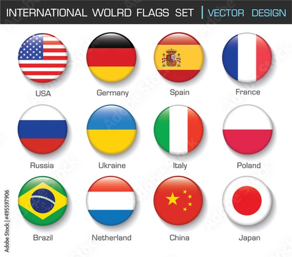 Fototapeta International Flag set in Circle , vector Design Elemant illustration