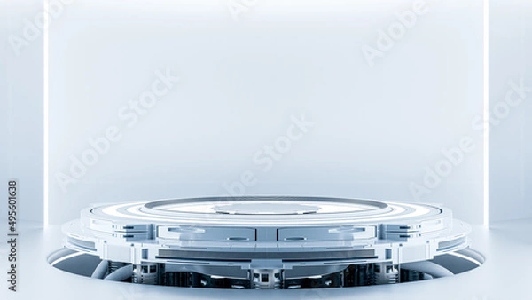 Obraz Technology Background. Power podium empty stage. Sci-fi idea concept. Technological elements innovation background, 3D Render.