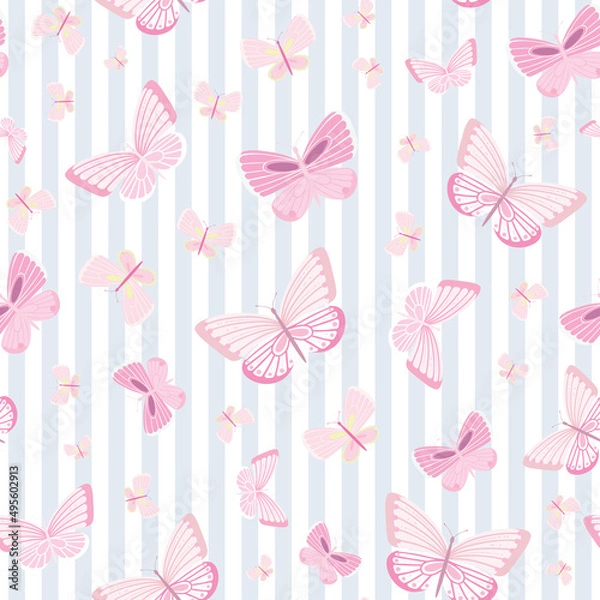 Fototapeta Vector butterfly seamless repeat pattern design background.