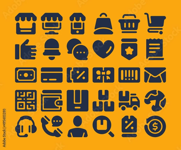 Obraz Simple set of 30 Ecommerce icons in rounded glyph style