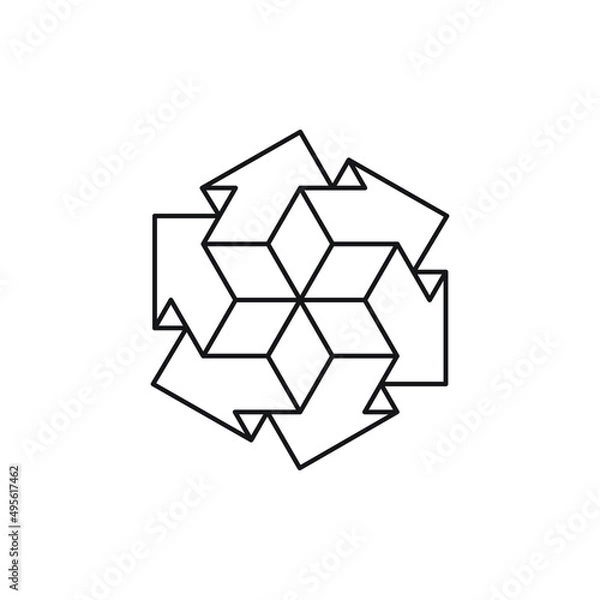 Fototapeta 3d symmetrical line art design of several block arrows pointing in all directions. Geometric black outline shapes on a white background.