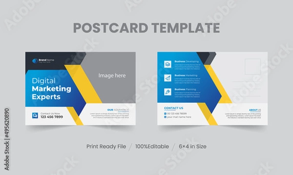 Obraz Corporate business postcard template or EDDM postcard design layout, Business postcard