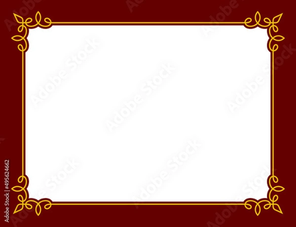 Fototapeta Vector burgundy maroon and yellow frame with empty space for text. Horizontal sign, card, plaque, signboard, sticker or label