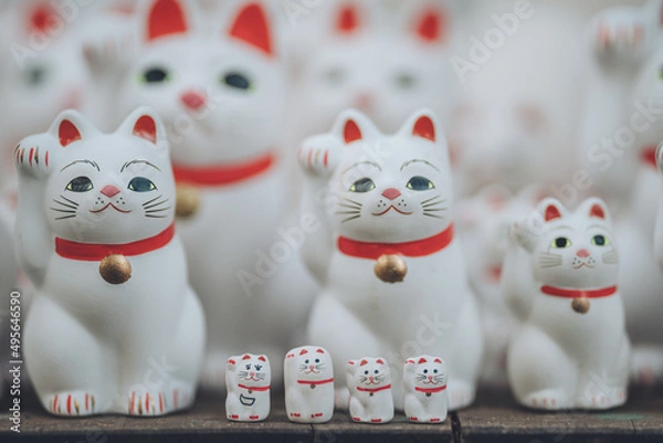 Fototapeta 大量に並ぶまねきねこの置き物