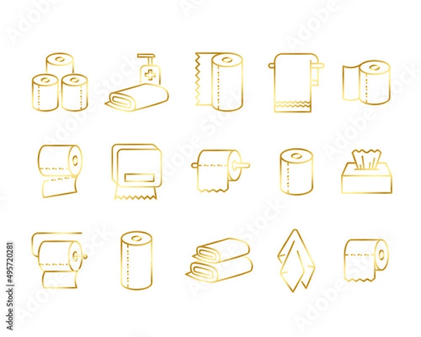 Fototapeta Paper towels flat icon set. Pictogram for web. Isolated on white background. Line stroke. Vector eps10