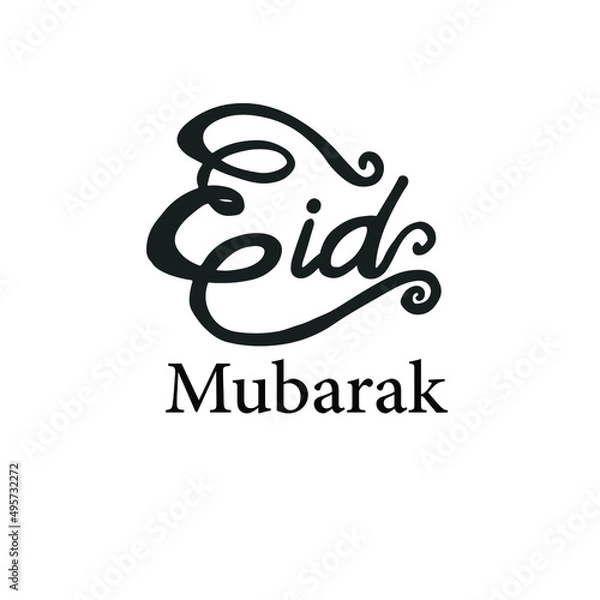 Obraz Isolated calligraphy of happy Eid Mubarak with black color. Vector illustration. Usable as background of greeting cards.