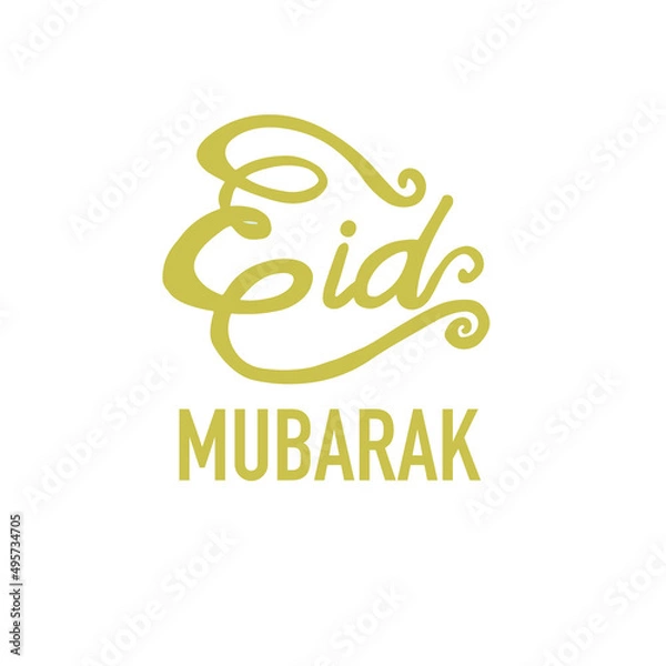 Obraz Isolated calligraphy of happy Eid Mubarak with yellow gold color. Vector illustration. Usable as background of greeting cards.