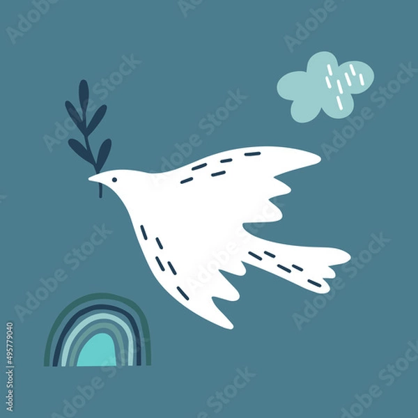 Fototapeta Dove of Peace bird hand cartoon style. International Day of Peace, traditionally celebrated annually. Peace in the world concept, nonviolence vector.