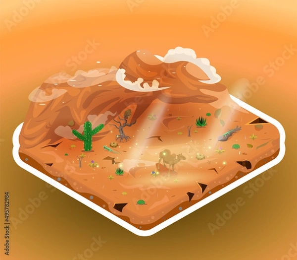 Obraz Isometric Desert Landscape. Isometric Desert Vector Illustration
