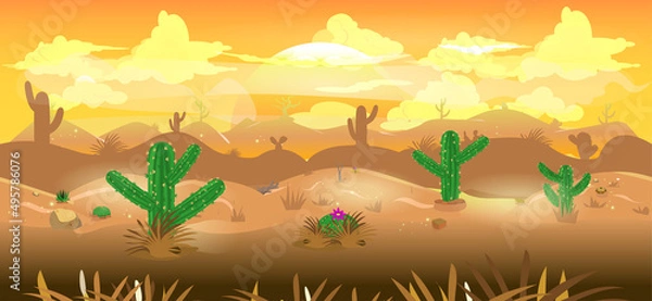 Obraz Parallax Desert 2D Background. 2D Desert Game Background