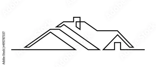 Fototapeta Housetop in continuous line art drawing style. Pitched roof house black linear design isolated on white background. Vector illustration