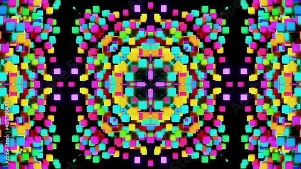 Obraz Geometric abstract background. Abstract symmetrical composition, multicolored 3d elements. 3d render abstract kaleidoscope with 3d simple objects. Motion design style