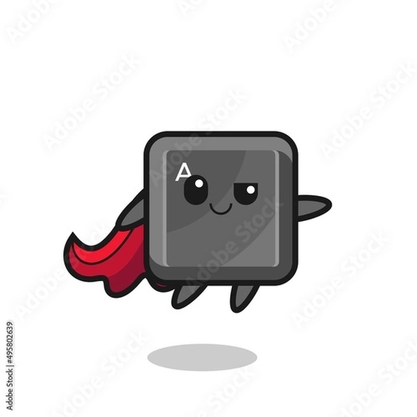 Fototapeta cute keyboard button superhero character is flying