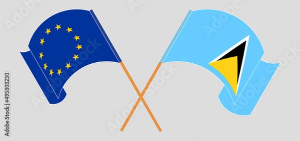 Fototapeta Crossed flags of the European Union and Saint Lucia. Official colors. Correct proportion