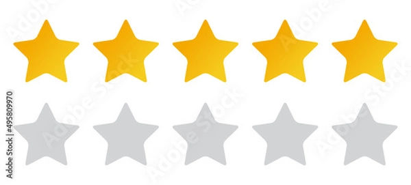 Fototapeta Five Stars Modern Rating Vector Icon. 5 Gold Stars Rating. Customer Feedback Ranking System.