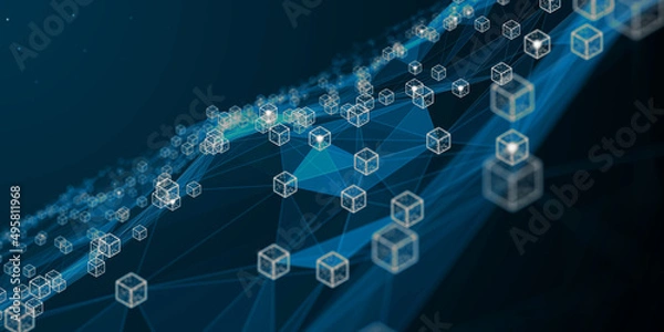 Fototapeta Supply chain blockchain technology smart contract business solution - illustration rendering
