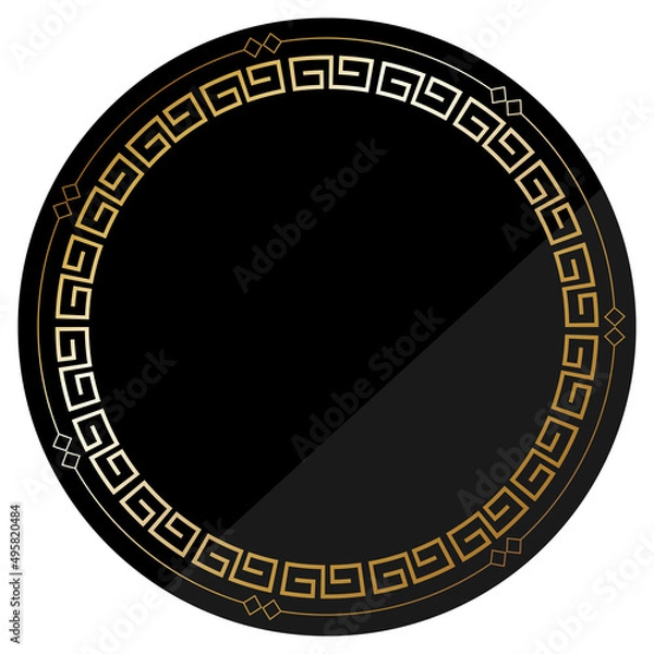 Fototapeta 円形のフレーム　ブラック＆ゴールド　雷紋