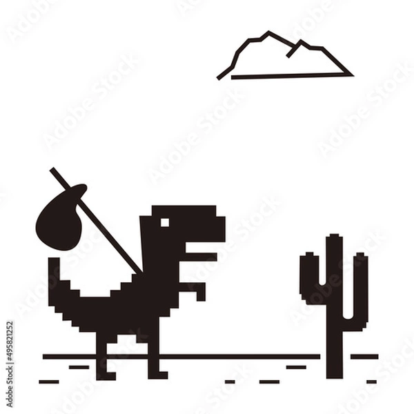 Fototapeta Travel love shows by a dinosaur is running in desert with his luggage on white background