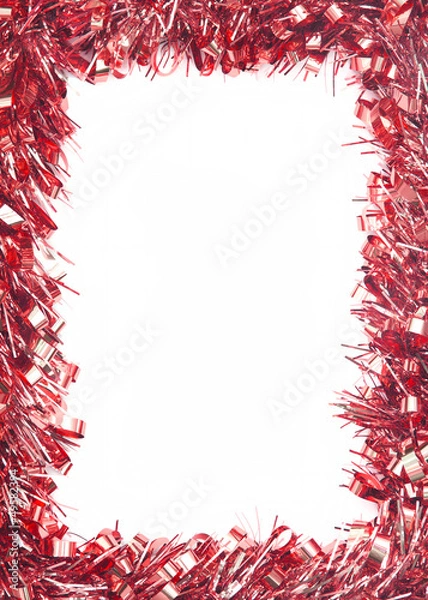 Obraz Red Christmas tinsel forming a rectangular on white background