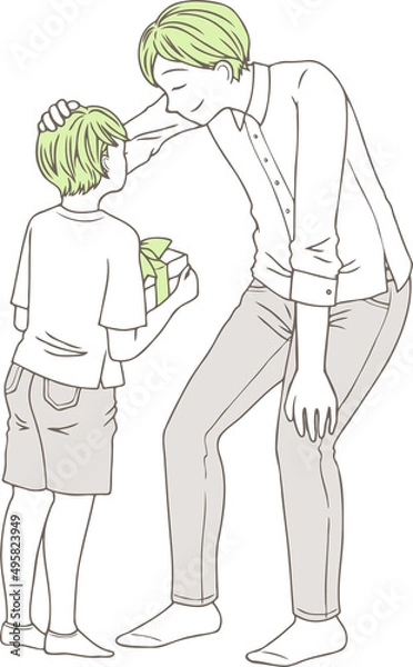 Fototapeta 父の日にお父さんへプレゼントを渡す男の子