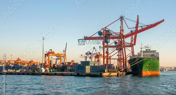 Fototapeta Container loading from Haydarpasa port to cargo ship 