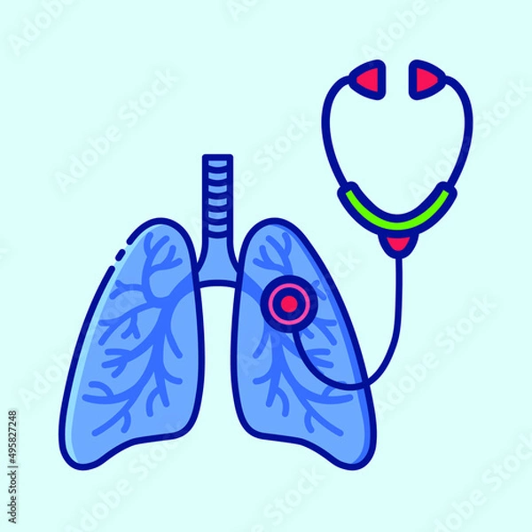 Obraz Human lungs and stethoscope colored icon. Diagnosis of pulmonary diseases. Collection of stylish icons on the theme of medical tools, drugs and healthcare diagnostics. Vector outline illustration.