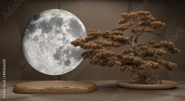 Obraz bonsai tree on a moon background for product presentation.3d rendering