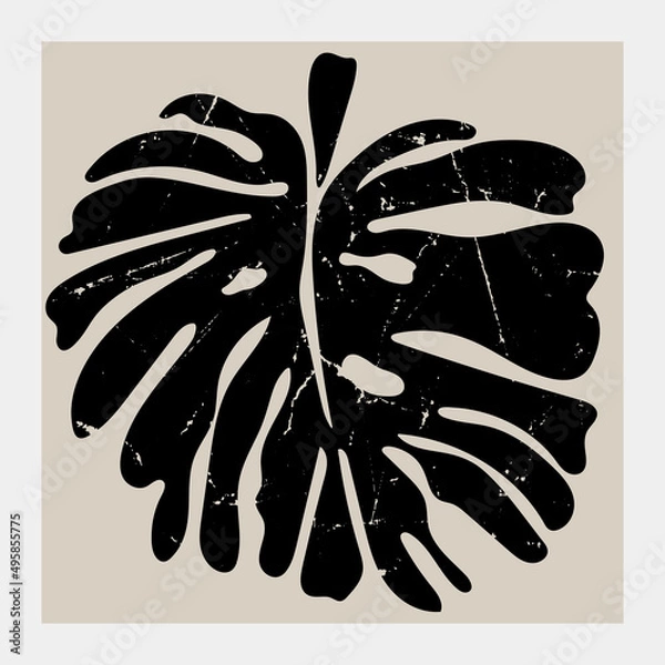 Fototapeta Abstract dark leaf veins. Close up look. Modern design. Hand drawn trendy Vector illustration. Floral concept, Naive art. Tropical Monstera or Swiss cheese plant leaf. Poster, print, card template