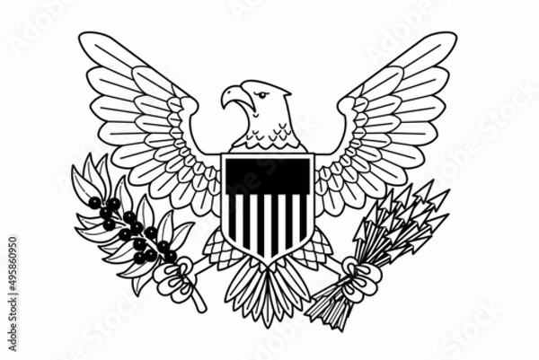 Obraz The bald eagle is the symbol of America. Vector line art illustration.