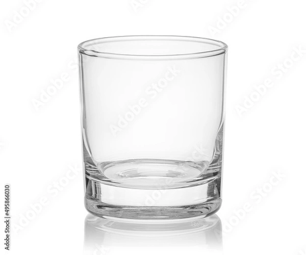 Fototapeta Empty transparent glass cup, shot glass, glass for wine, whiskey, cognac, martini, beer, juice and other drinks, isolated on white background. Dishes for bar, restaurant, pub.