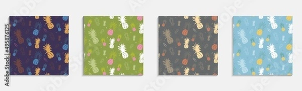 Obraz set of seamless patterns multicolored pineapple
