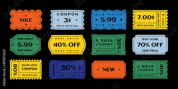 Fototapeta Set of vector tickets, price tags and coupons