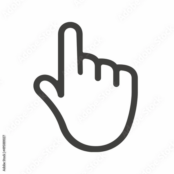 Fototapeta Index finger icon. Depicted with simple black lines. Useful for use as an icon, as well as a finger pressing a button in web and mobile app design. Vector illustration.
