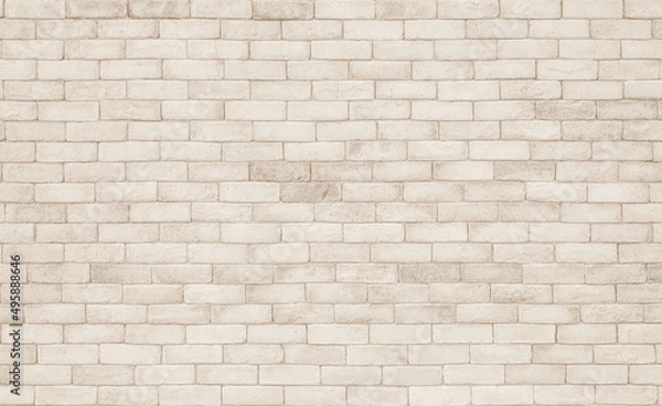 Fototapeta Cream and white brick wall texture background. Brickwork and stonework flooring interior rock old pattern design